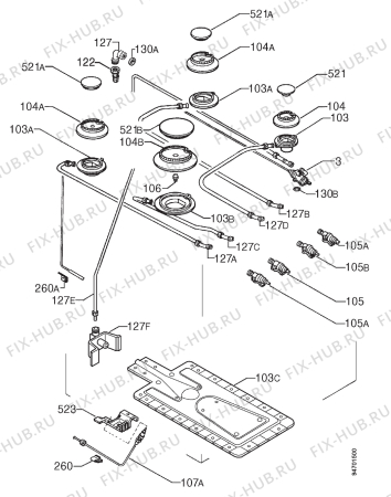 Взрыв-схема плиты (духовки) Zanussi ZC562G - Схема узла Functional parts 267